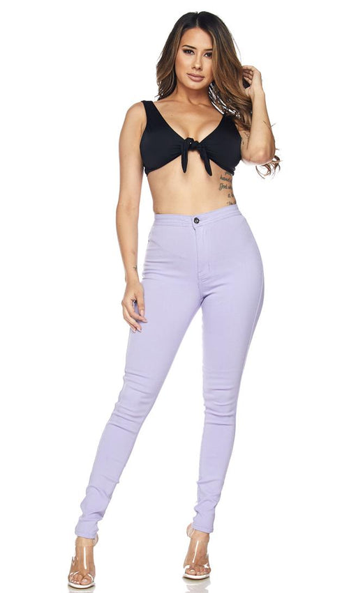 Super High Waisted Stretchy Skinny Jeans - Lavender - SohoGirl.com
